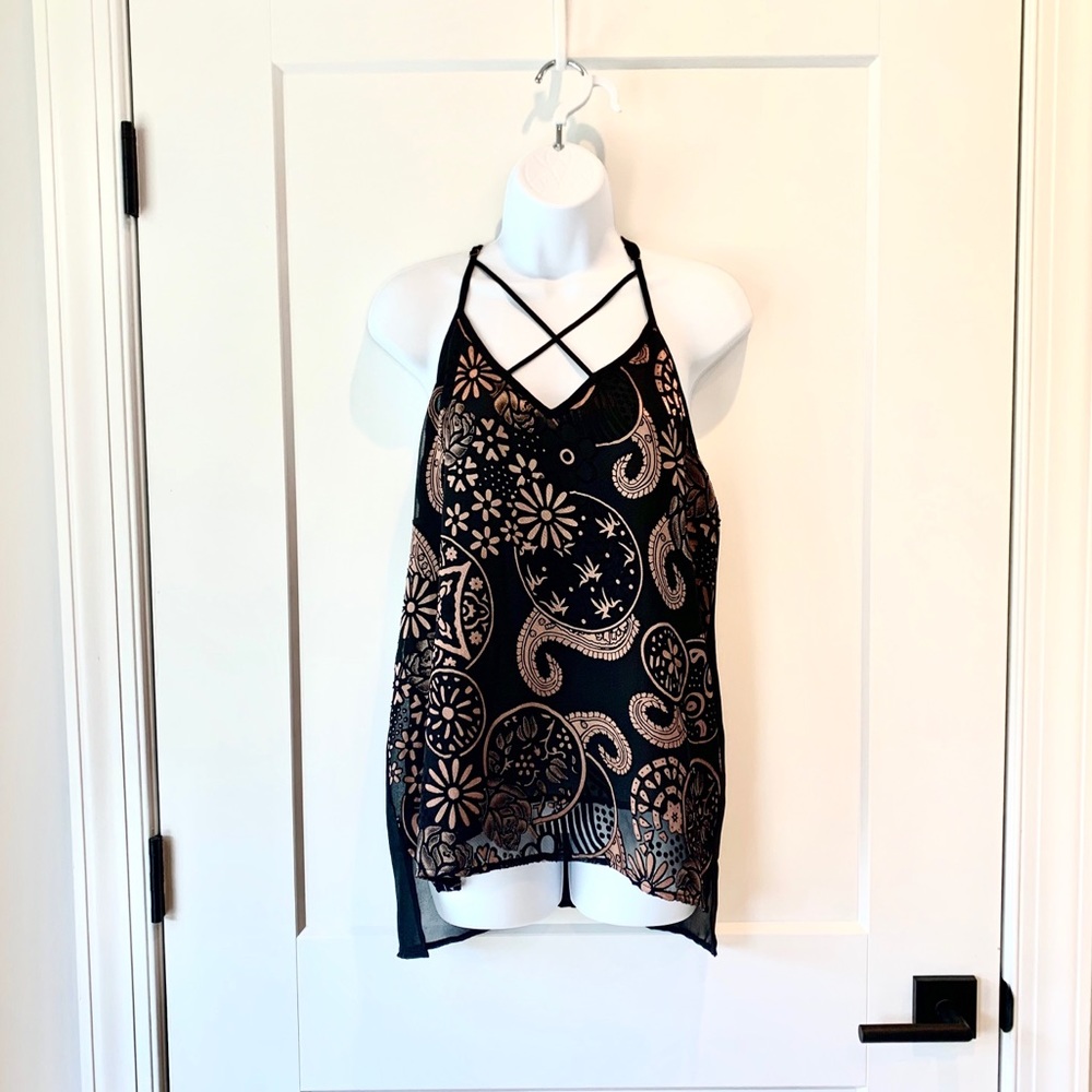 NEW Single LA Sleeveless Tank Blouse Black Gold SM